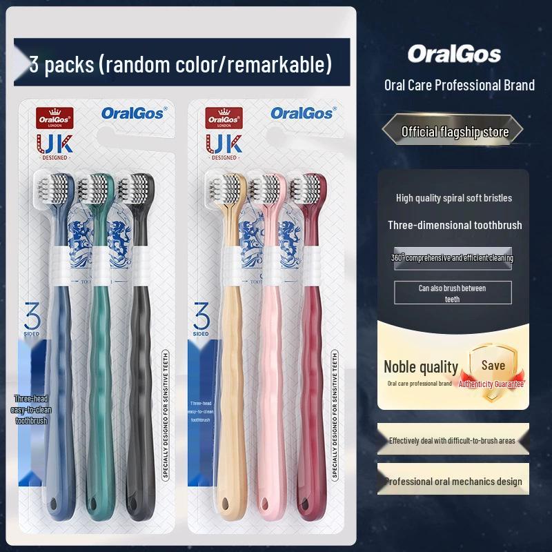 Beno Soft Bristle Triple-Head Adult Toothbrush for Gum Care