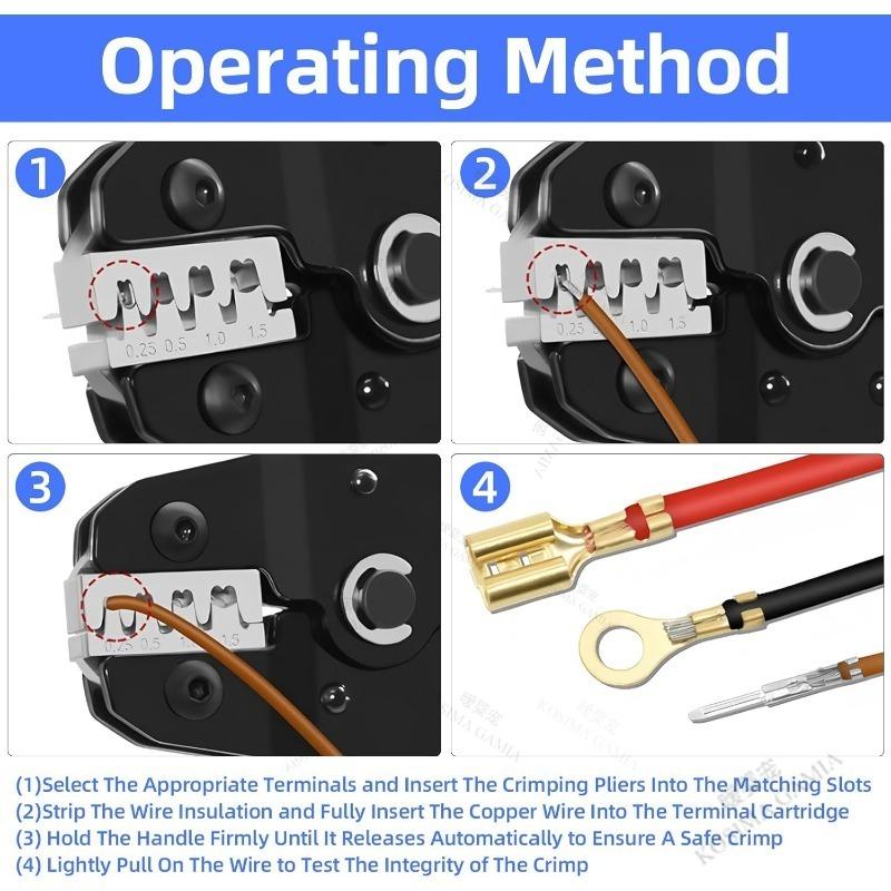 Ratchet Wire Crimping Tool Ratcheting Crimper for Open Barrel Terminal Connectors 24-16 AWG 8mm Thick Electrical Repairs