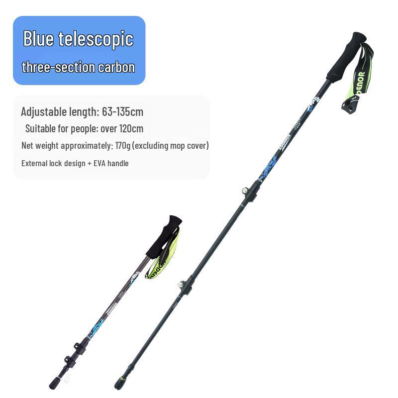 Ultralight Carbon Fiber Three-Section Trekking Poles with External Lock for Hiking and Walking