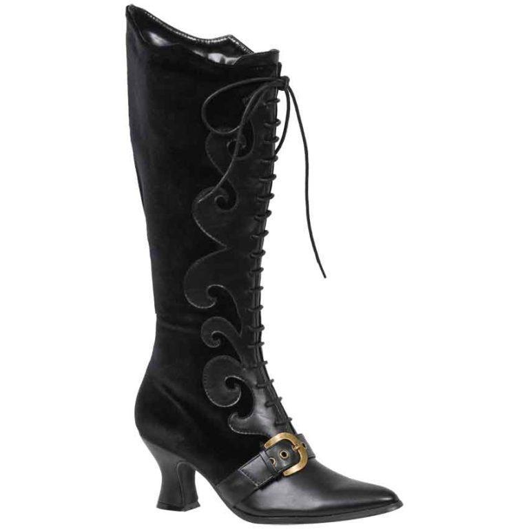 Fashion Women Vintage Witch Shoes For Halloween Steampunk Velvet Lace Up Medieval Renaissance Gothic Faux Leather Boots