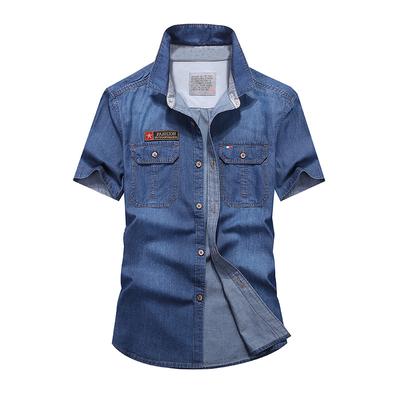 Sommer Dünne Herren Jeanshemd Herren Kurzarm Baumwolle Arbeitshemd