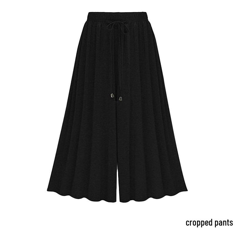 Plus Size Women's Cropped High-Waisted Wide-Leg Pants - European & American Style, Slimming & Loose Fit