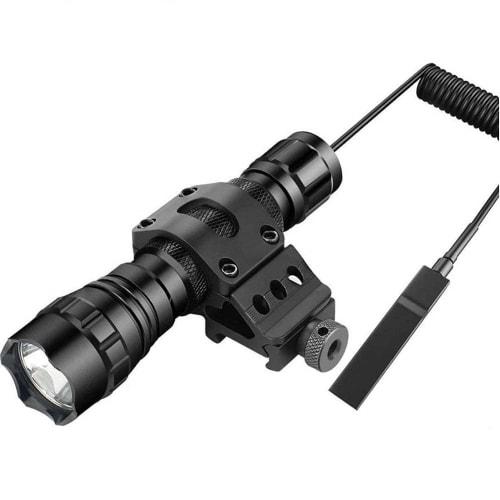 Tactical LED Flashlight, 1200 Lumens, High-Brightness LED, Zoomable, with Mounting Ring (Compatible with 20mm Rails), Weapon/Flashlight, Remote & Push