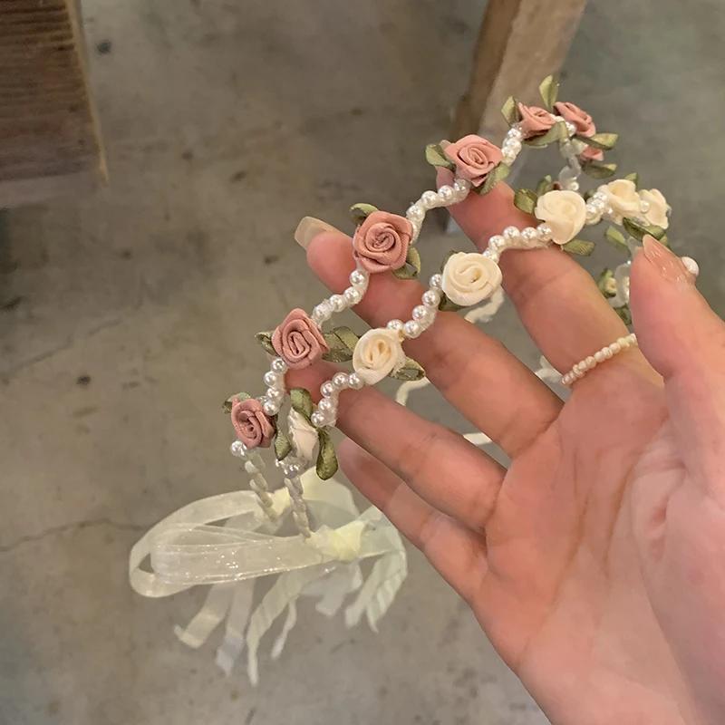 Kinder Perlsatin Blume Haarschleife Blumenmädchen Hochzeitsschleife Blumenband Haarbündel Süße Mode Haaraccessoires
