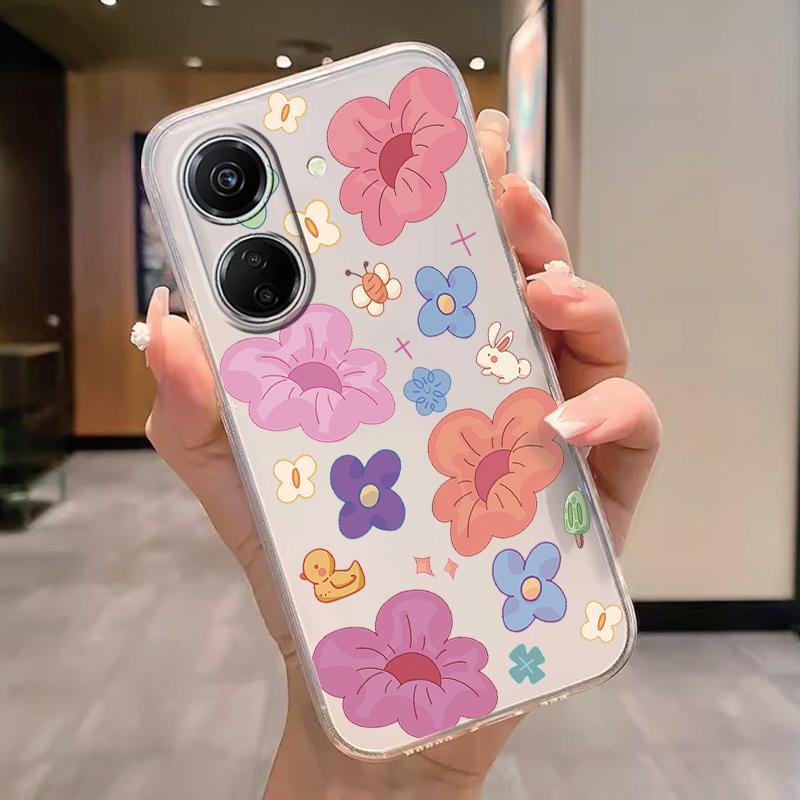 Transparent Phone Case For Poco C65 Redmi Note 15 Pro+ Plus 14C Cover Cartoon Flowers Soft TPU Shockproof Funda Bags Heart Clear
