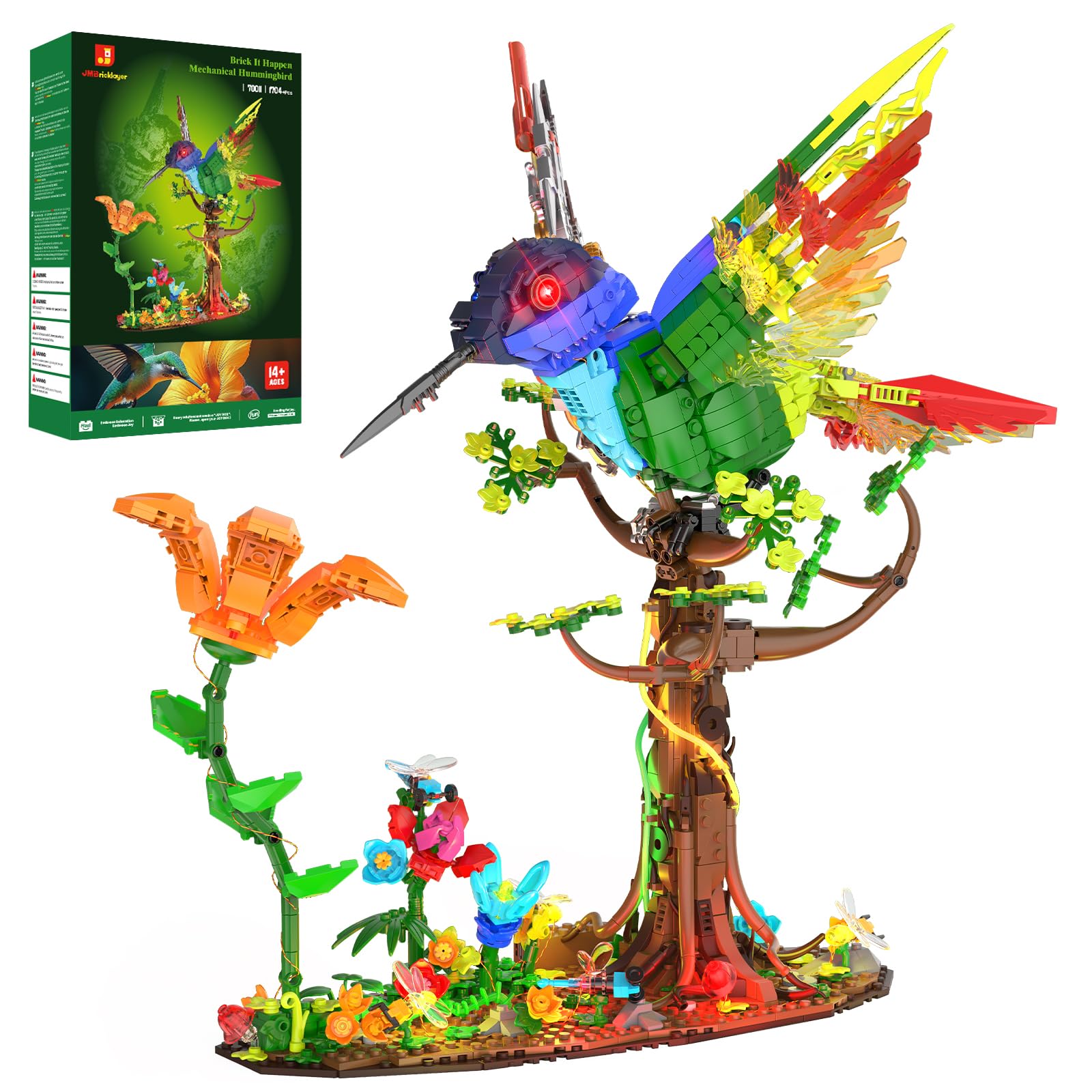 

JMBricklayer Mechanical Hummingbird Bird Model Blocks Set with Lights 70011, Animal Flower and Plant Collection for Adults, Building Toy, Bird Animal