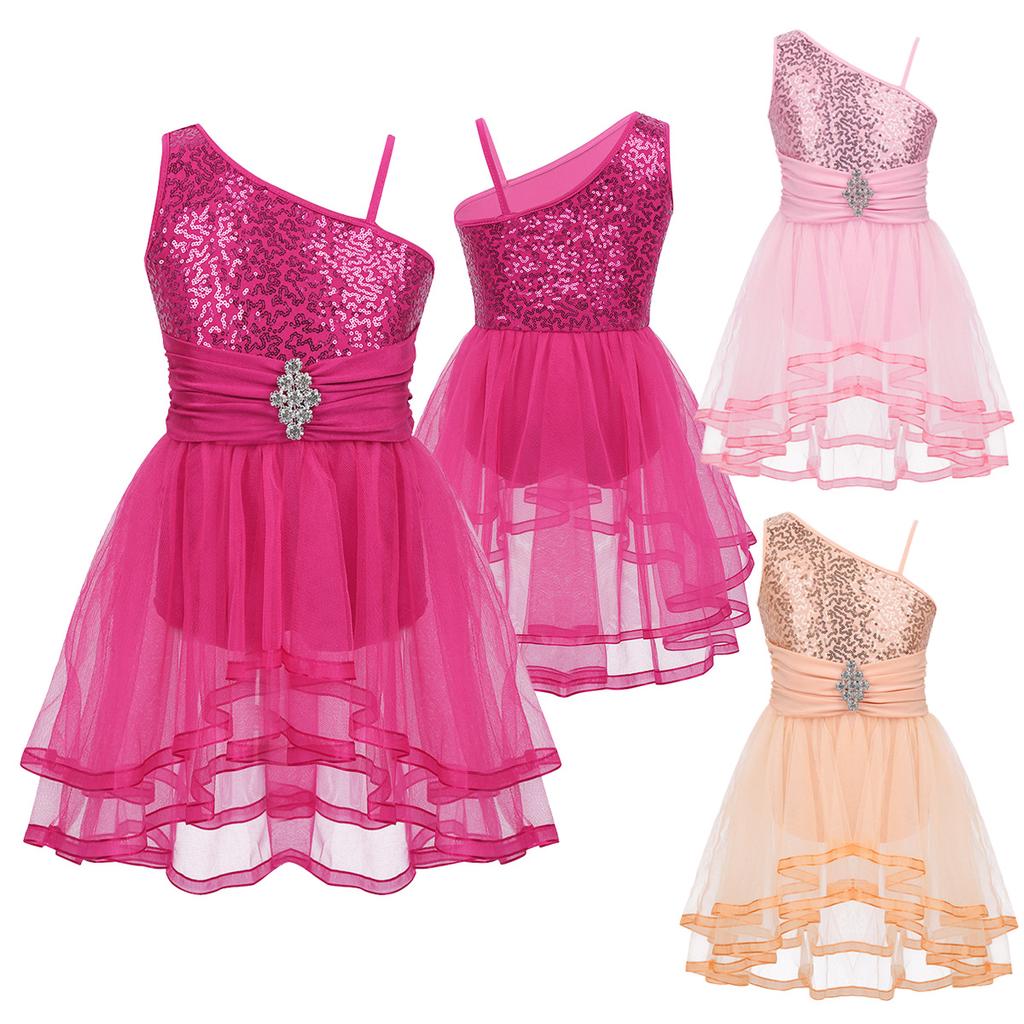 IDOPIP Girls Sequins Ruffle One Shoulder Ballet Dance Dress Tutu Skirted Leotard Ballerina Dancewear Costume for Toddler Kids IDOPIP Girls Sequins Ruffle One Shoulder Ballet Dance Dress Tutu Skirted Leotard Ballerina Dancewear Costume for Toddler Kids