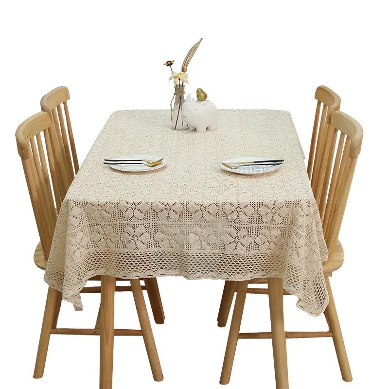 Mantel blanco roto con diseño de gardenia, ahuecado, de punto, grande, de encaje, de algodón y cáñamo, redondo, para mesa, decoración de fondo