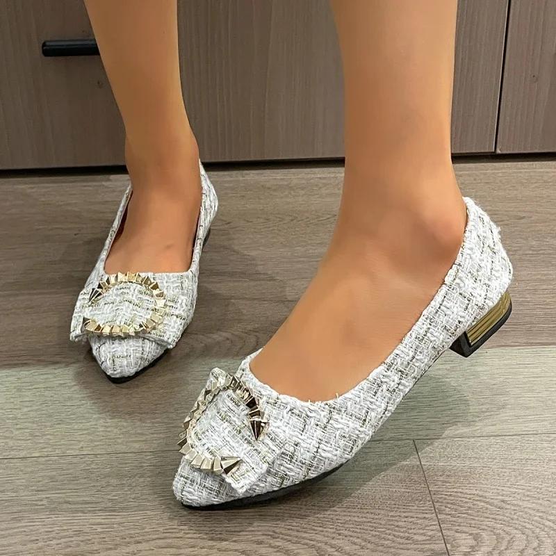 Spring and Summer Fashionable Metal Decorated Elegant and Comfortable Casual Mid-heeled Women's Shoes Chaussure Femme