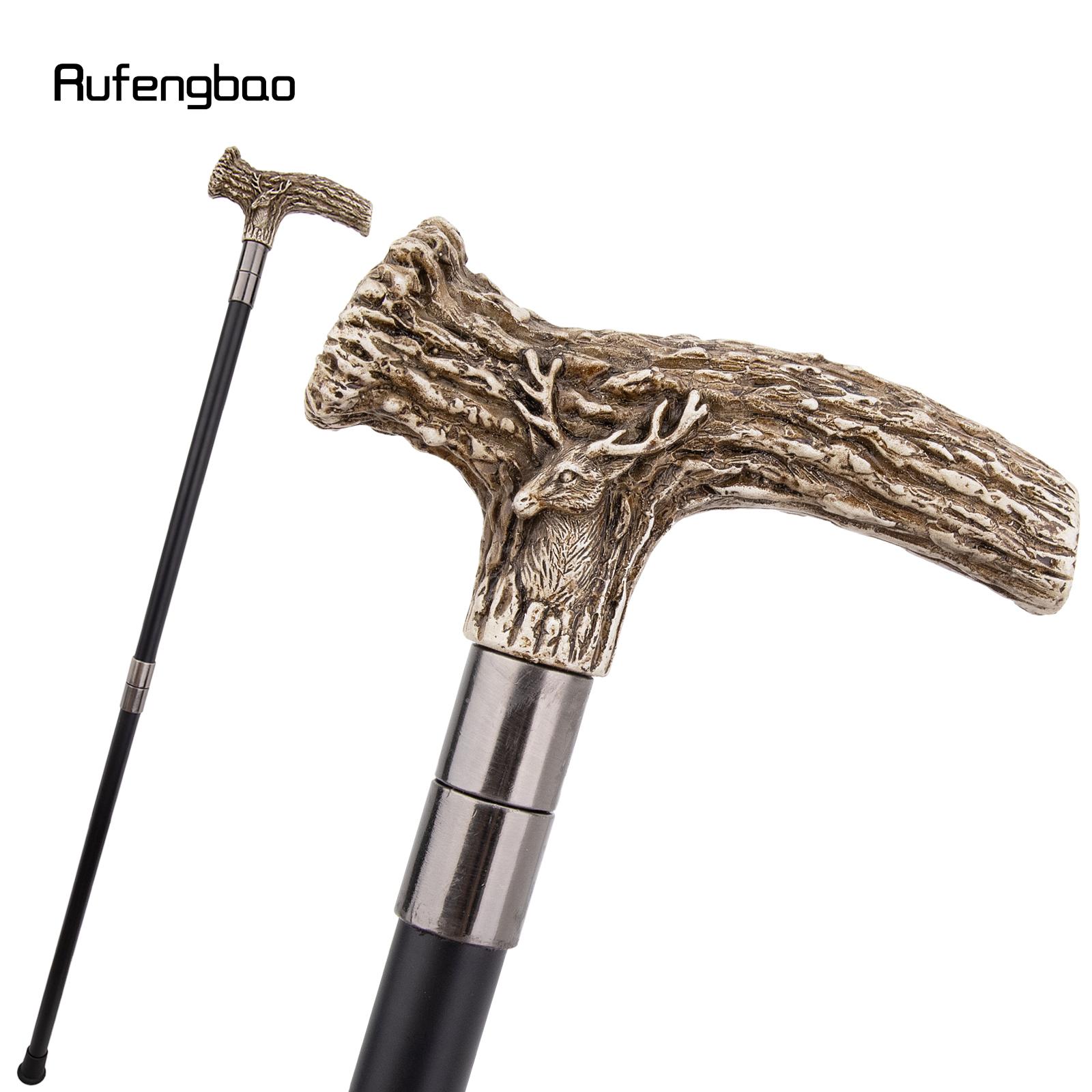 

Белая смола Олень Голова из корня дерева Трость для ходьбы Модная декоративная стальная трость Элегантная трость для косплея Набалдашник Посох 94см