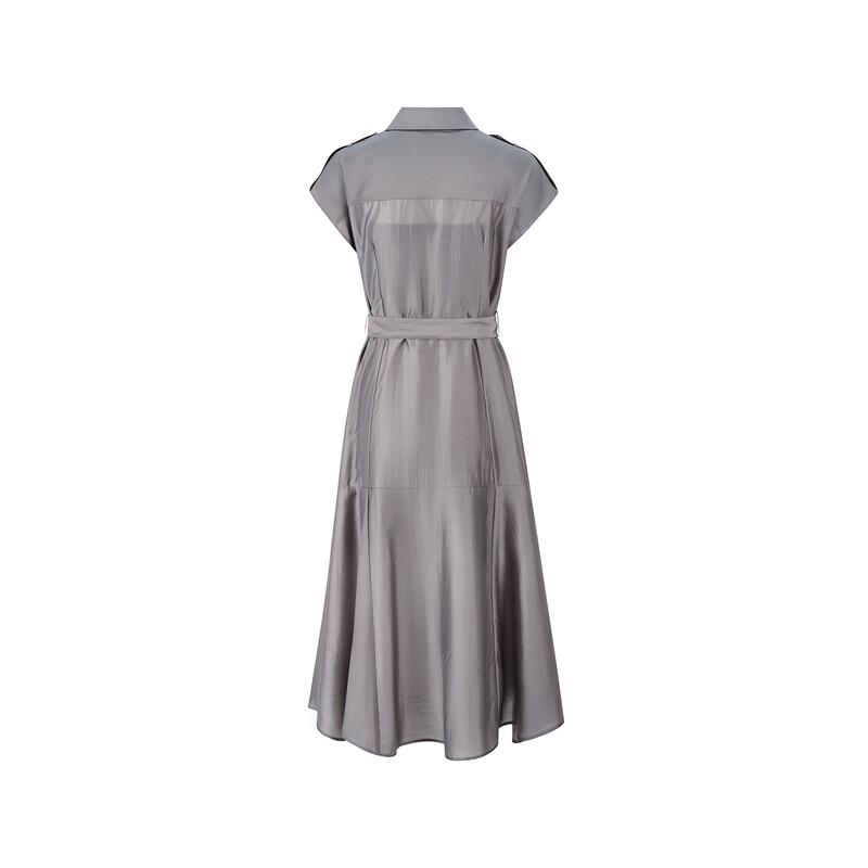 Giovanni Valentino Summer Sleeveless Lapel Waist-Cinching A-line Midi Dress