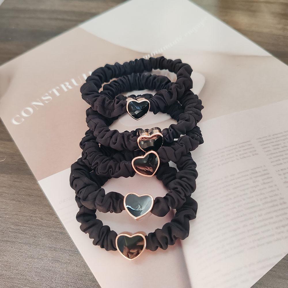 5PC European and American Cream Heart High Elasticity Hair Ties for Women Girls Ponytail Holder Hair Rings Rope Accessories