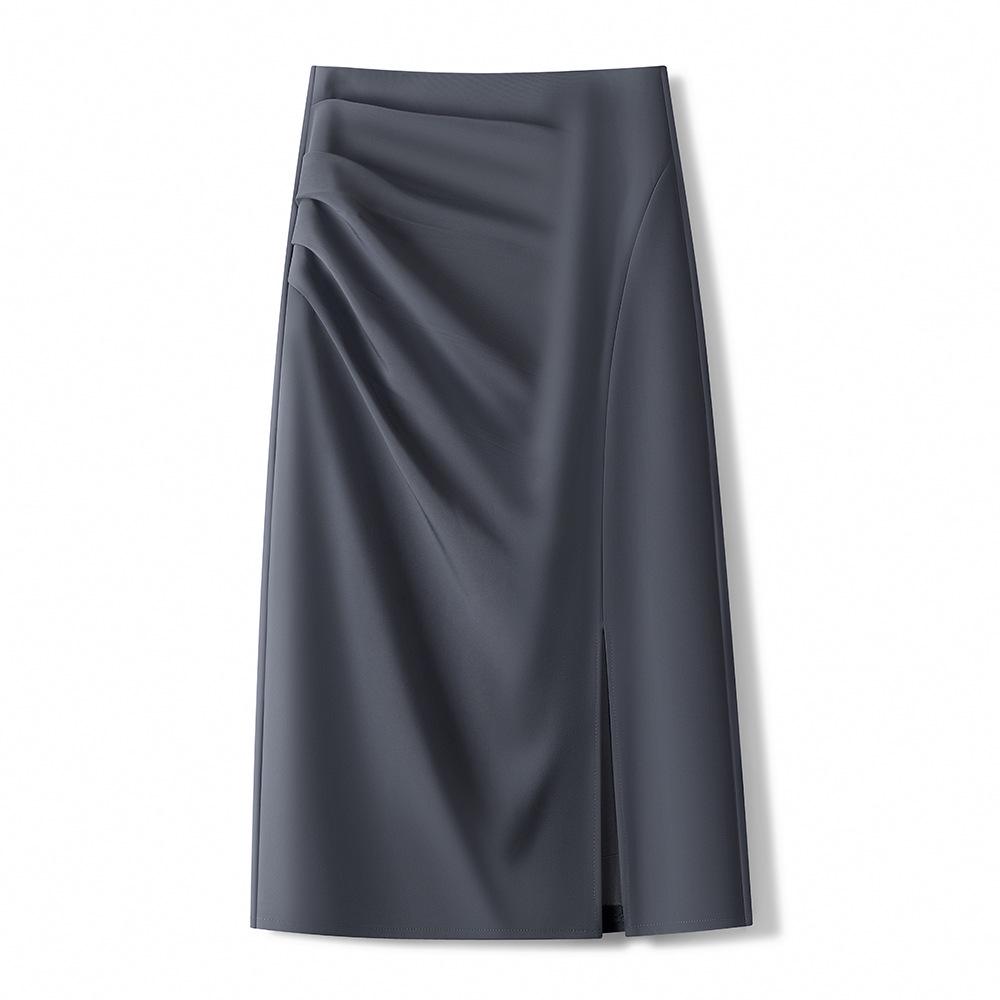 

Женская плиссированная миди-юбка с высокой талией, облегающая фигуру со шлицей - элегантная юбка-карандаш для весны/осени 3XL серый