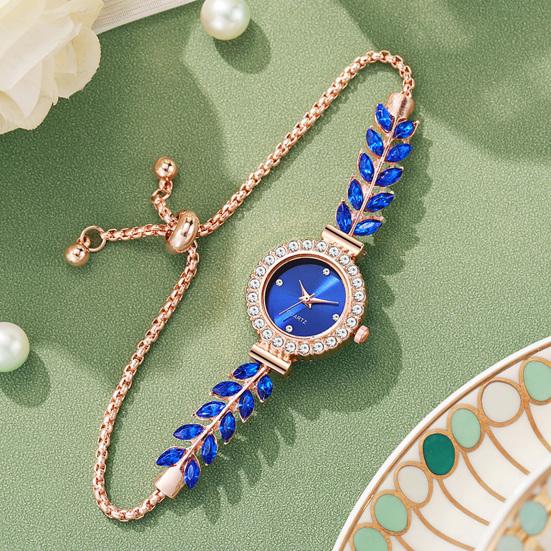 Women Rhinestone Leaf Watch Round Dial Ladies Casual Formal Dress Quartz Bracelet Wristwatch Fashion Jewelry Accessory