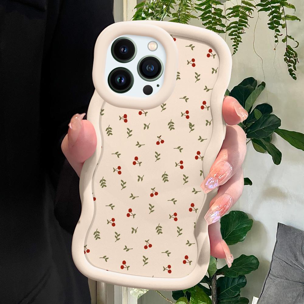 

Чехол для телефона с милым узором вишни для iPhone 11 12 13 14 15 Pro Max 6 6S 7 8 Plus Xs Wave Edge, противоударный защитный резиновый чехол iPhone 15 белый
