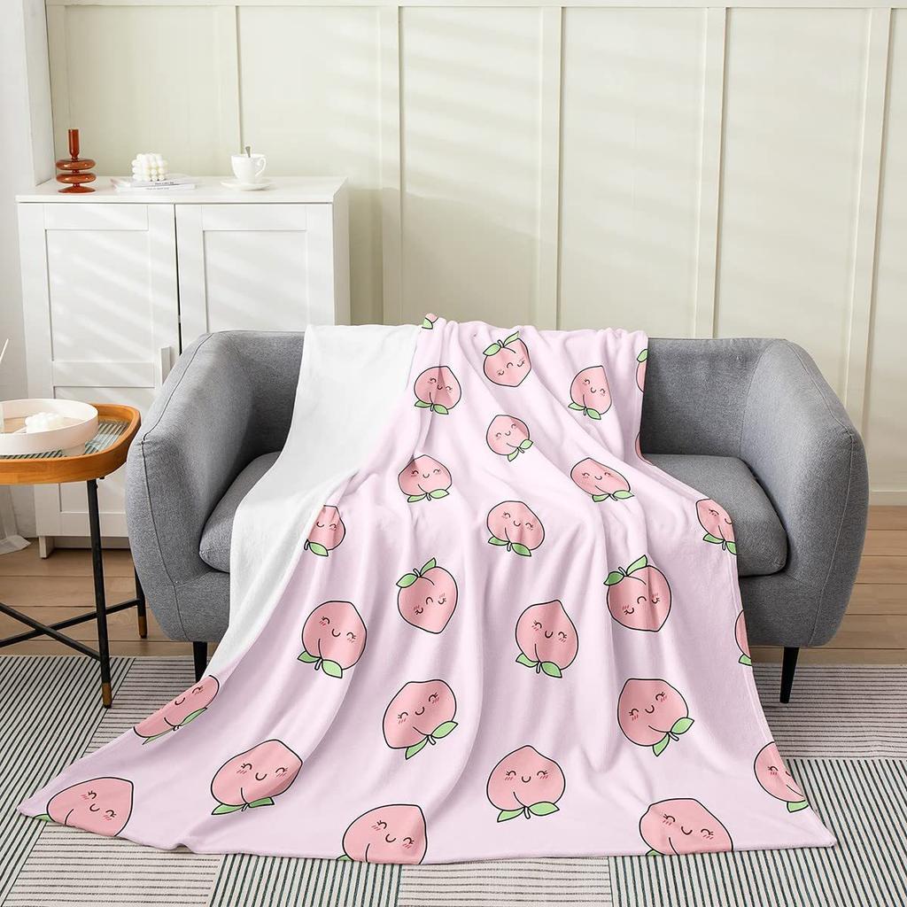 Bright Peach Fruit Design Blanket Comfortable Decorative Nap Blanket For Sofa Bed Chair Dormitory Blanket