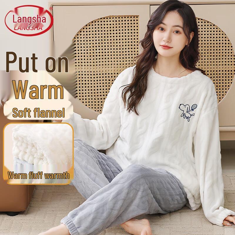 Langsha Women s Winter Coral Fleece Pajama Set L