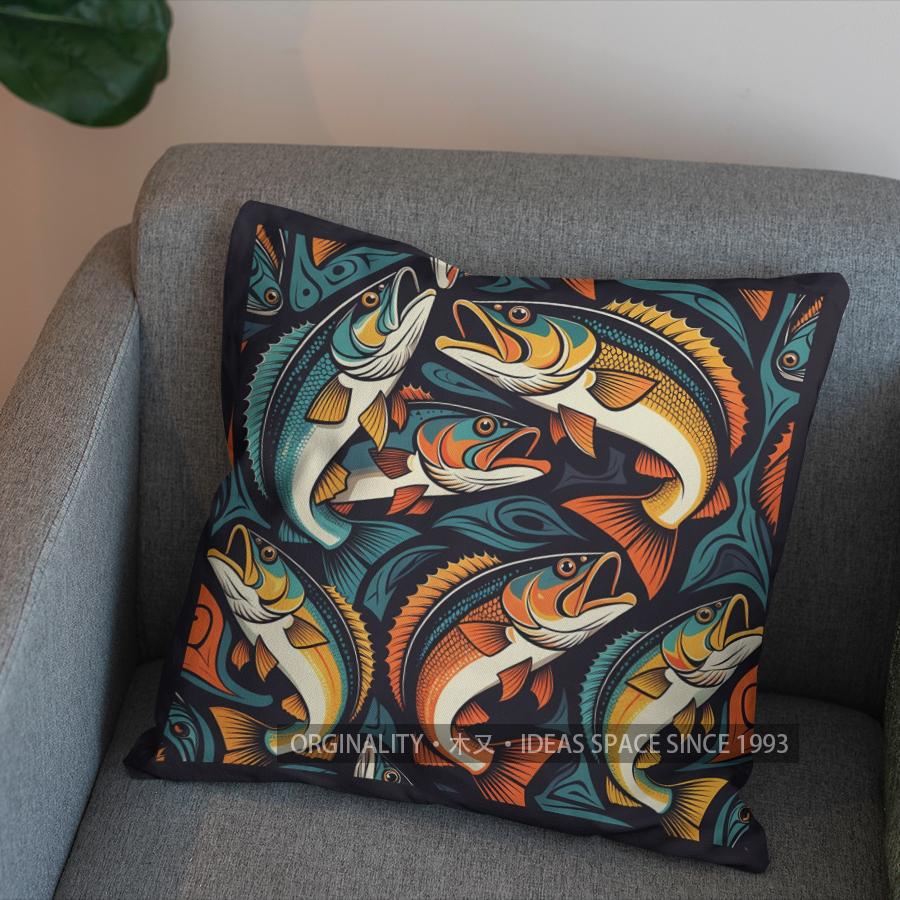 2D Colorful Fish Geometric Pattern Throw Pillow Pattern Cushion Cover Suitable For Sofa Bedroom Car Pillow Cover
