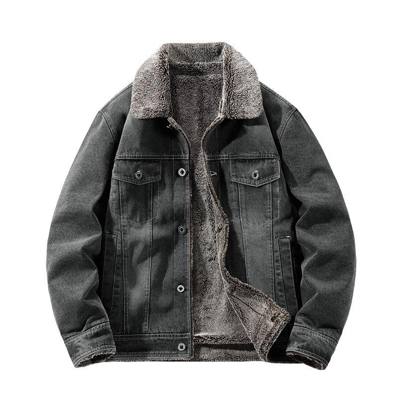 

Men s Retro Winter Plus Velvet Denim Jacket Coat - Thick, Warm Cotton 89J38 5XL