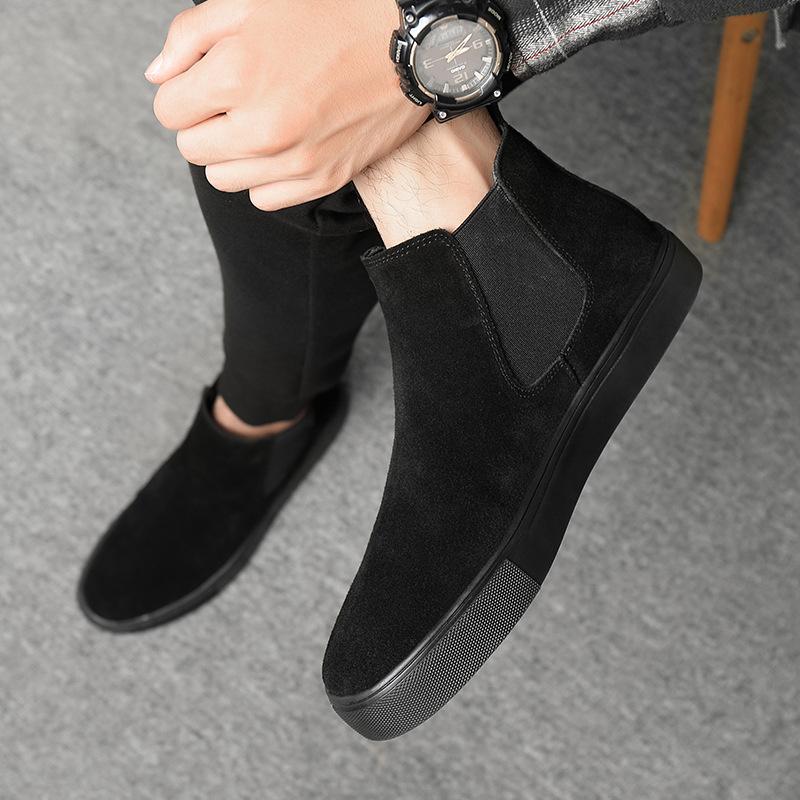 Übergröße Herren Casual Chelsea Boots Schwarz Tide Kuh Wildleder Flache Schuhe Herbst Winter Stiefel Party Bankett Knöchel Botas Hombre