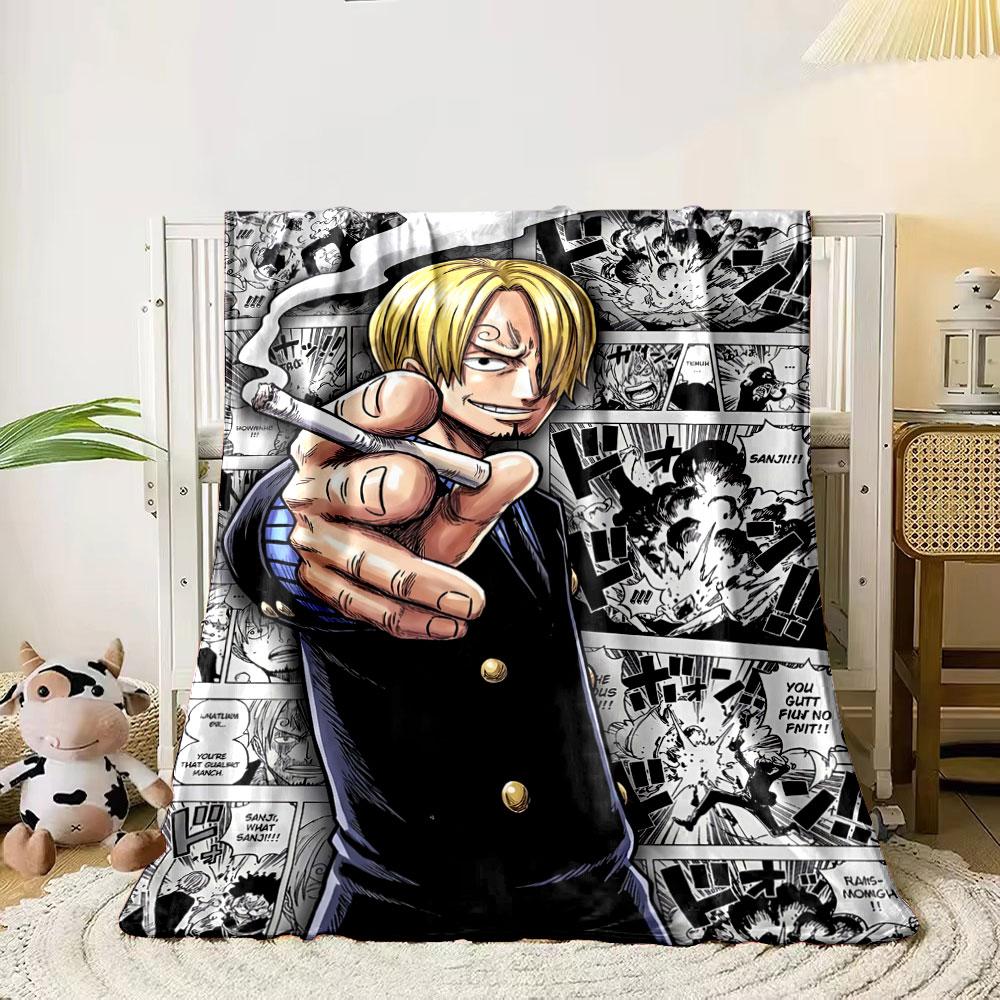 

A confident blond character pointing with dynamic manga panels as a backdrop. for all seasons blanket lunch break throw gift 80cm x 120cm