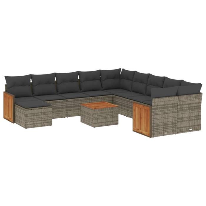 VidaXL Salon de Jardin avec Coussins 12 pcs, Canapés de Patio, Ensemble de Meubles, Mobilier de Terrasse Extérieur, Gris 3260660