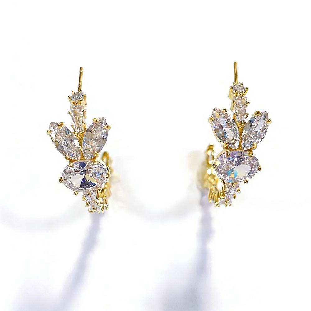 Cross Zircon Rabbit C-Shaped Stud Earrings - Elegant Design Women s Jewelry