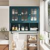 Bathroom Wall Cabinet, 3-Door, Open and Hidden Storage, Glass Door, Towel Bar, for Entryway Living Room Bathroom Dining Room, Dark Green