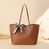 Litchi Grain Shoulder Tote: 2026 Fashionable Large-Capacity Solid Color with Scarf Decor for Women