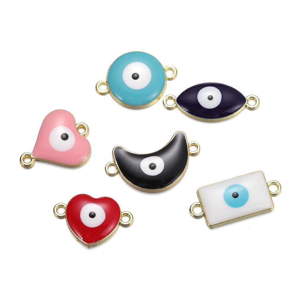 5 ks/šarže smaltované slitiny Evil Eyes přívěsek Srdce přívěsky pro DIY Náhrdelník Náramek Náušnice Přívěsky Příslušenství pro výrobu šperků