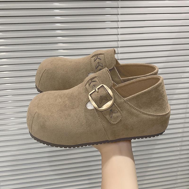 Belt buckle Small bag head half slippers Women's outer wear velvet 2025 new one-pedal thick-soled versatile Boken drag
