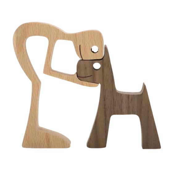 Dog And Human Ornament Rustic Wooden Boy And Dog Decoration Minimalist Puppy