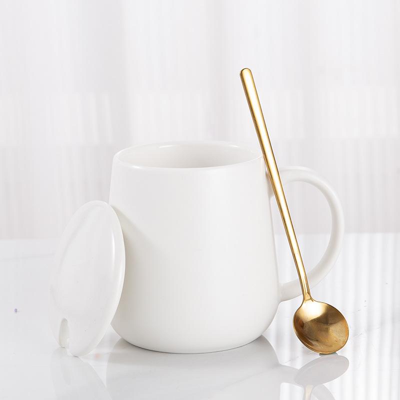 Simple Mug with Lid Spoon Ceramic Cup Hotel Room Water Cup Opening Gift Box Coffee Cup