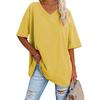 European and American Women's Clothing Foreign Trade Spring and Summer New Item Solid Color Loose Half Sleeved V-neck Women's Top