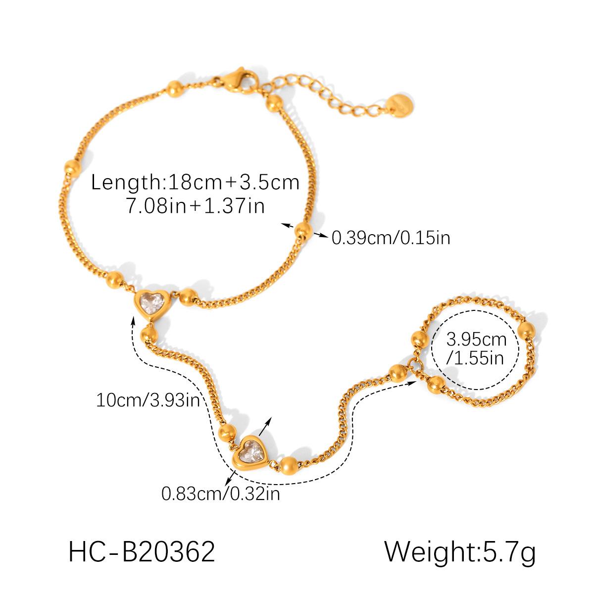 

Titanium Steel Heart Zircon Knuckle Ring Bracelet For Women Luxury Jewelry Durable Fashion Gift