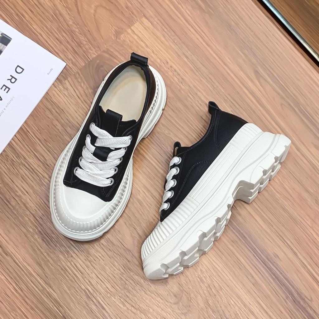 2025 autumn new muffin thick-soled heightening casual canvas shoes women's sports little white shoes board shoes campus wind front lace-up