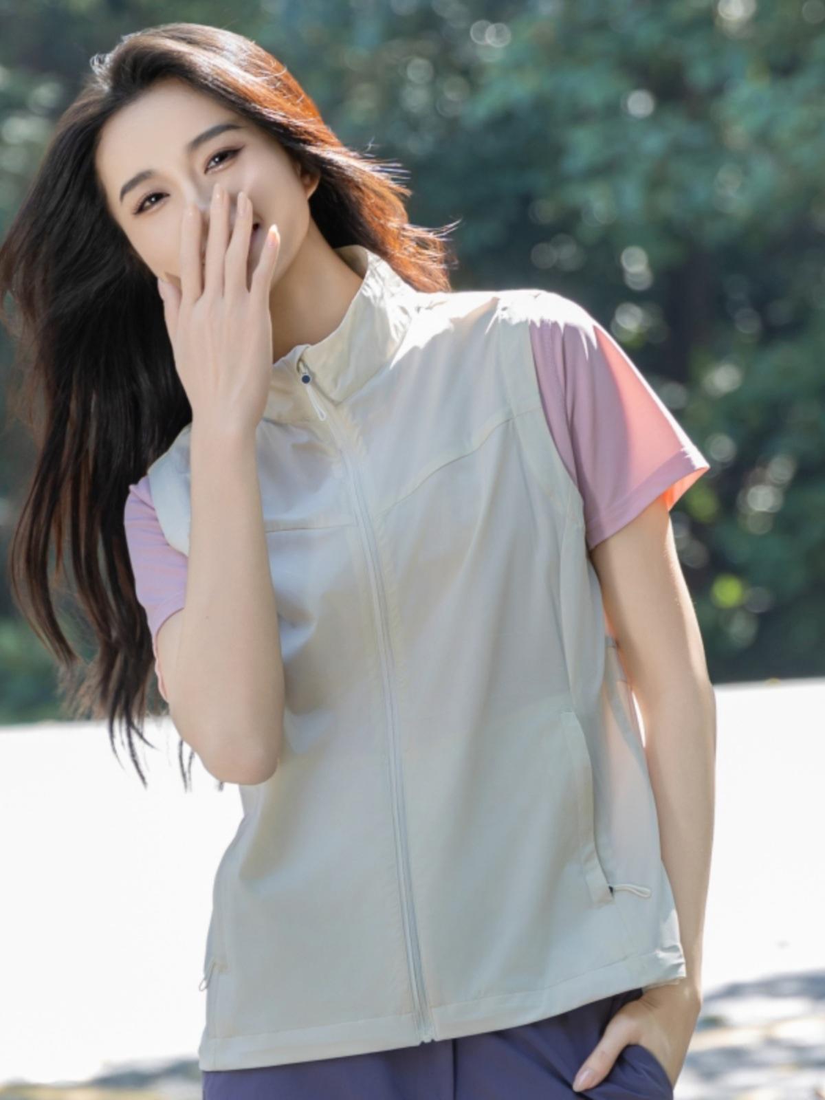 Женский быстросохнущий летний спортивный жилет без рукавов с воротником-стойкой для активного отдыха XL