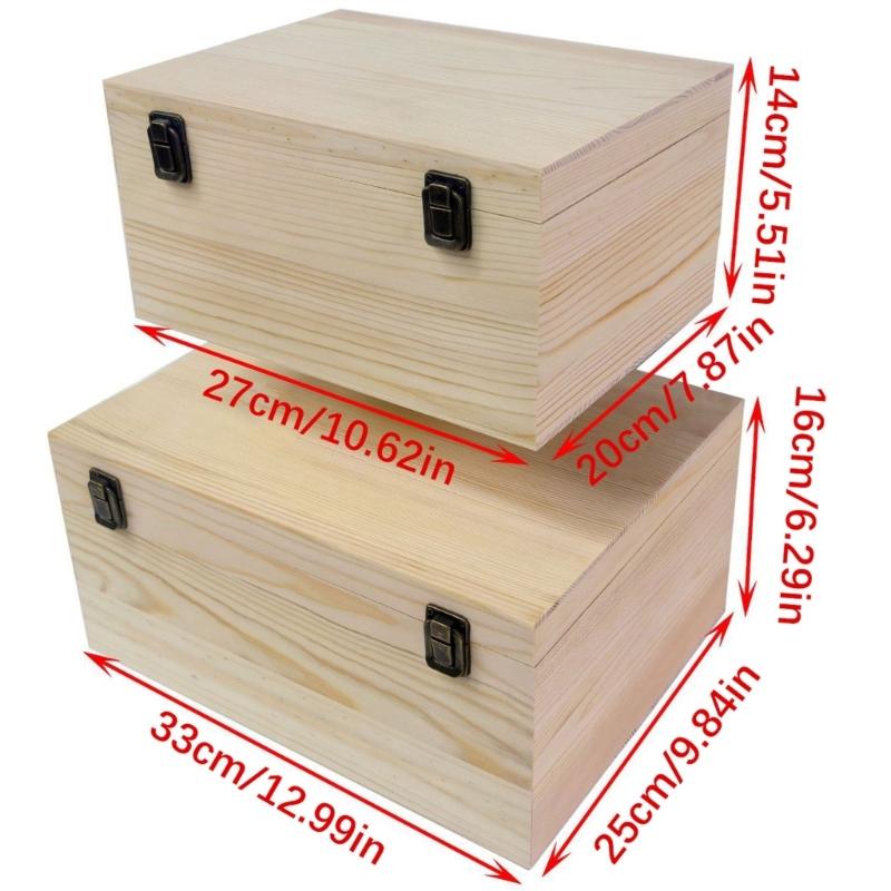 DIY Unfinished Wood Storage Box Large Unfinished Wooden Box with Hinged Lid and Front Clasp for Arts Gifts Jewelry