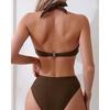 2025 Women's Solid Color Tie-up Bikini Split Swimsuit - European & American Style