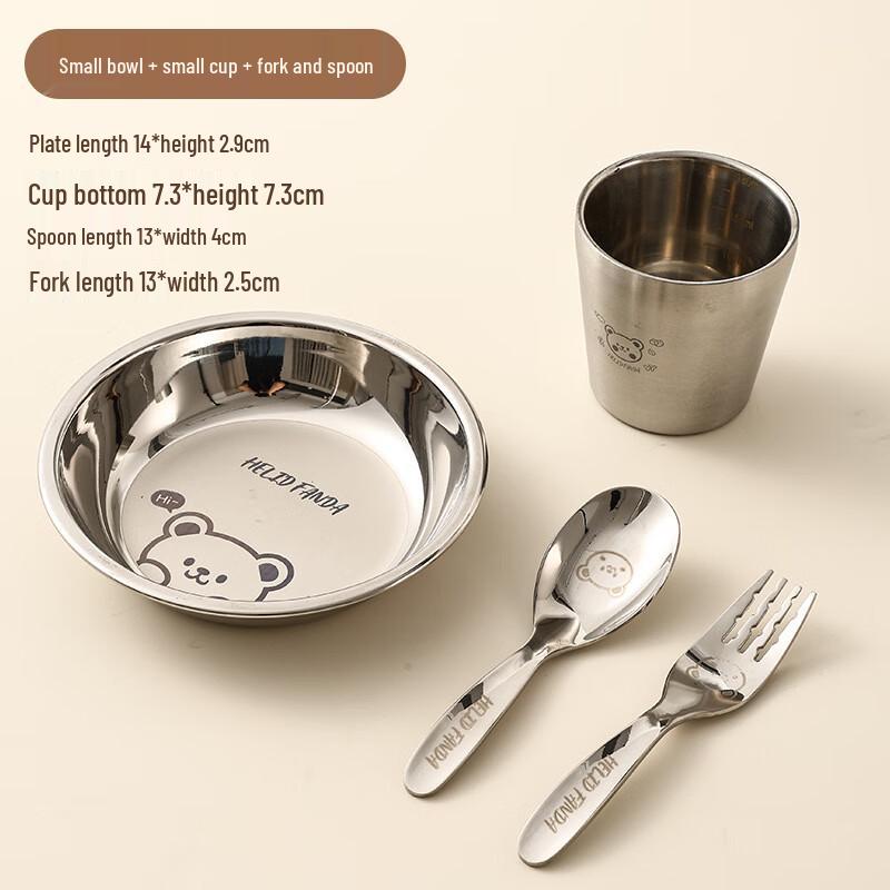 Children s 316 Stainless Steel Dining Set Small Plate + Small Cup + Fork Spoon