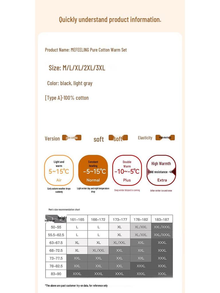 ME FEELING Men's 10A Antibacterial Cotton Thermal Underwear Set