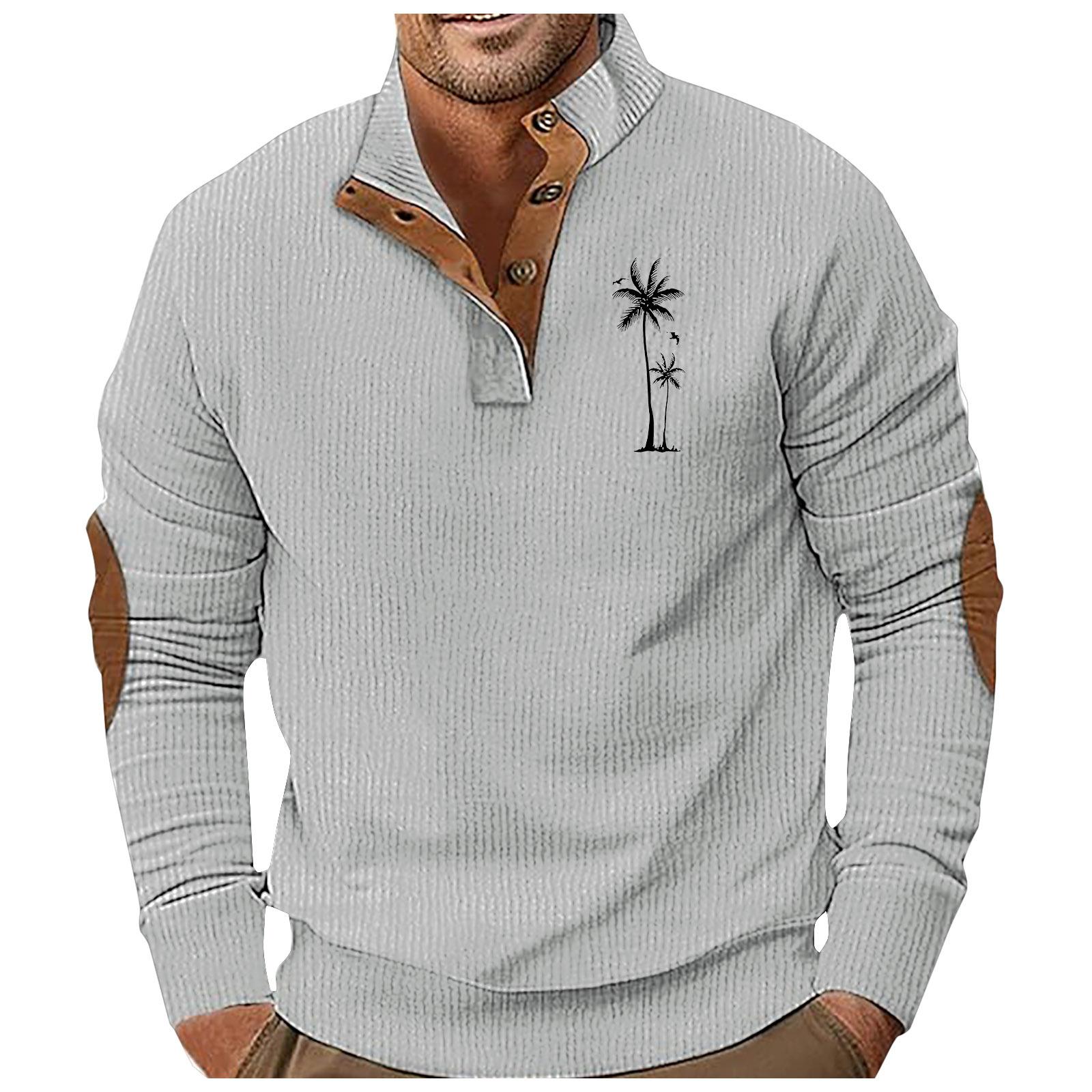 

Осень и зима Мужской повседневный вельветовый свитер с принтом кокосовых пальм, с воротником-стойкой и длинными рукавами 3XL
