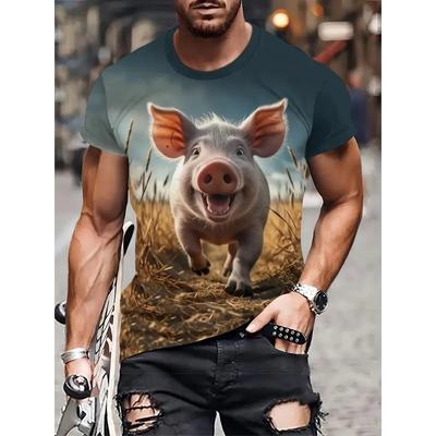 3D Print Men's Funny Pig Graphic T-Shirt Clothes Summer Short Sleeve Round Neck Casual T Shirts Top Men Novelty Animal Tshirts