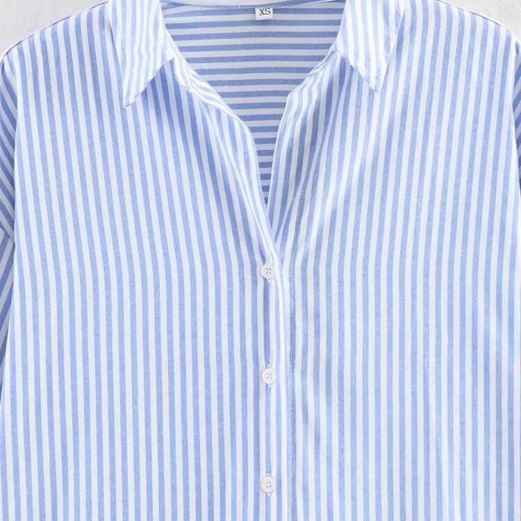 European and American French Women's Fashion Versatile Loose Versatile Striped Shirt 3057422406