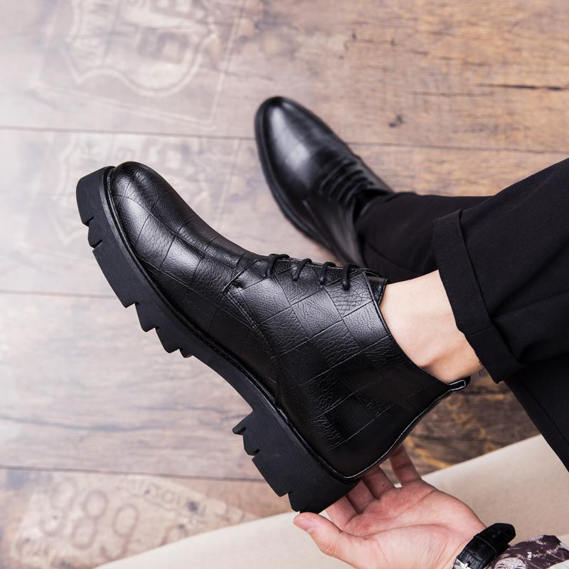 Men Leather Ankle Boots High-top Lace-up Fashion Business Boots High Quality Non Slip Men Casual Boots Business Oxford Formal
