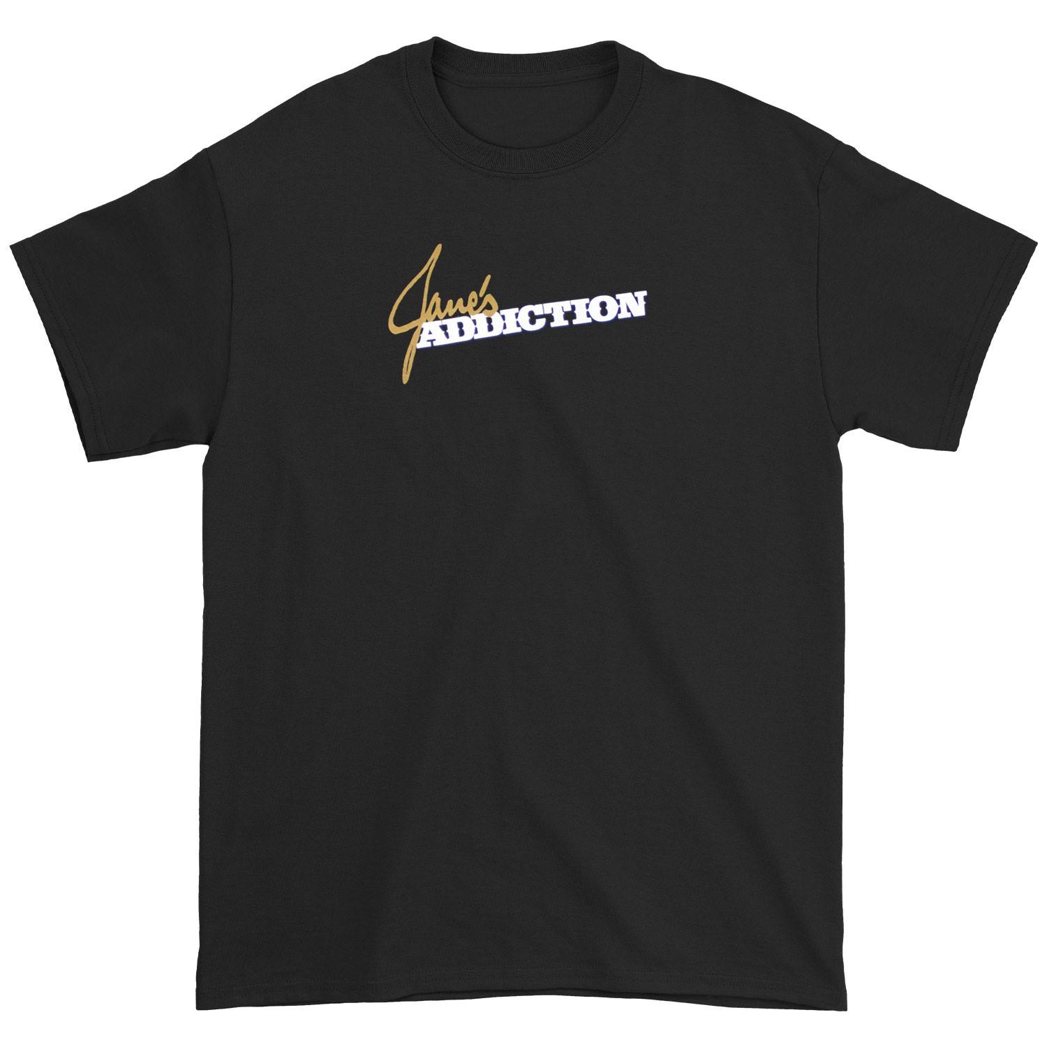 Men s Janes Addiction Gold White Classic Logo On Black T-Shirt Mens Womens Tees Top  Black S