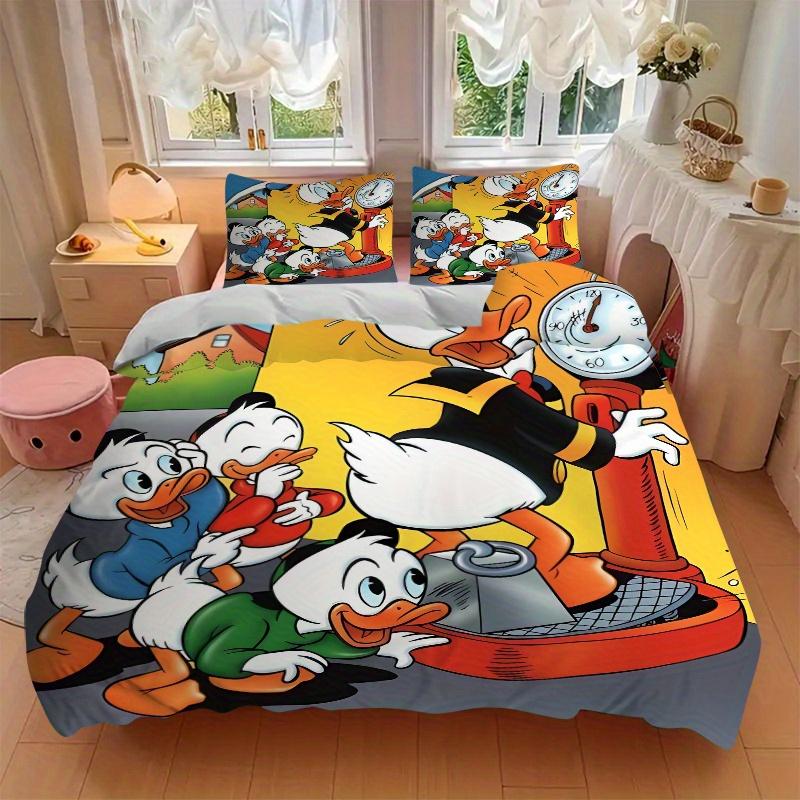 3pcs Weighing Donald Duck and Nephew Quilt Cover Set (1 Quilt Cover + 2 Pillowcases Without Pillow Core), High-Definition Printing for Home and D