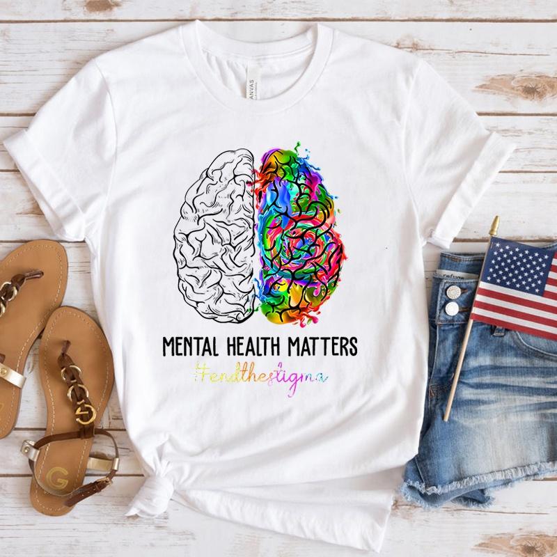 Fashion Women T Shirts Mental Health Awareness Mental Health Matters Print Funny Short Sleeve T-Shirt Lady Casual Summer Shirt