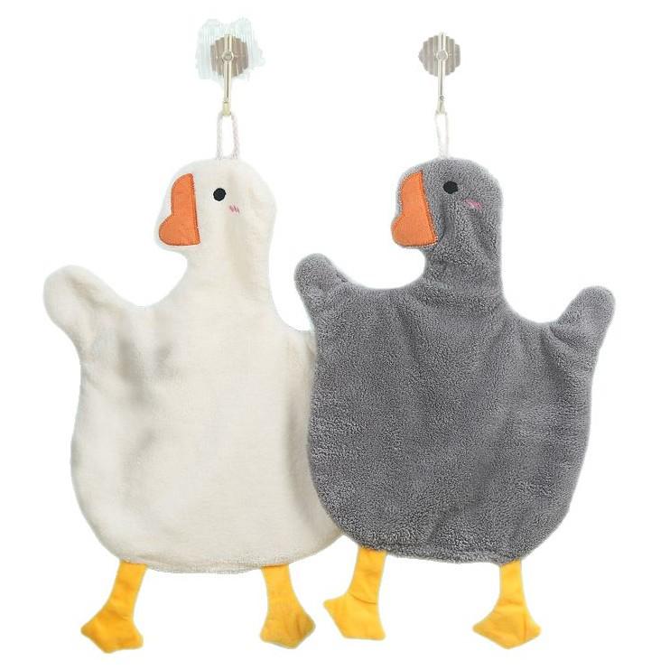 Big Goose Cute Coral Fleece Hanging Hand Towel for Kitchen & Bathroom