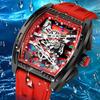 New Business Cool Wine Barrel Shaped Hollowed Dial Men's Wristwatch Silicone Strap Waterproof Luminous Quartz Male Watch